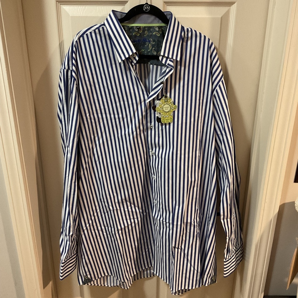 🪼HP🪼 NWT Visconti Black White & Blue Striped Casual Button-Down Shirt, Size 3XLT
